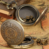 Wheel of Fate Metal Pocket Watch Dice Set – Antique Bronze & Silver Alloy RPG Dice with Vintage Case