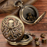 Lord of the Deep Metal Pocket Watch Dice Set – Antique Bronze & Silver Alloy RPG Dice with Vintage Case
