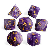 Natural Amethyst Dice Set with Gold Engraved Numbers – Premium Crystal Polyhedral Dice for DnD, Pathfinder, TTRPG, and Collectors