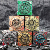 Cube of Legends 7‑in‑1 Rotating Metal Dice Cube – Dragon, Skull & Mythical Engravings, Multiple Color Options
