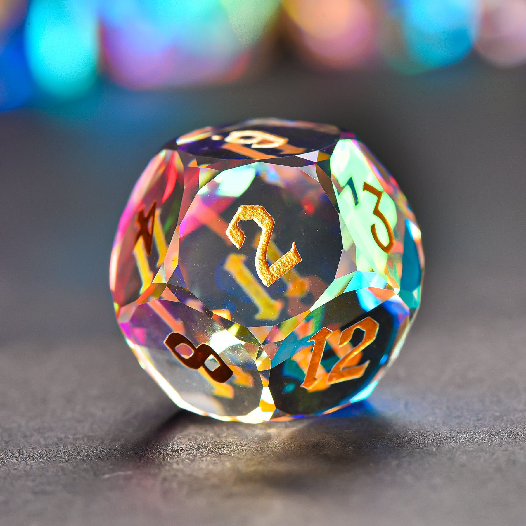 Iridescent Prism Glass Dice Set – Handcrafted Multi-Faceted K9 Glass RPG Dice for D&D, Pathfinder & Collectors