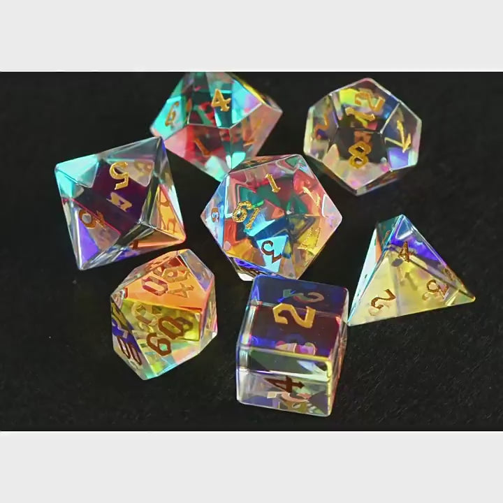 Premium Glass Dice Set – Hand-Polished Engraved Numbers – Perfect for RPG, D&D, Pathfinder
