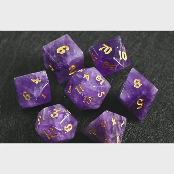 Natural Amethyst Crystal Dice Set – Luxury Gemstone Dice for D&D, RPGs & Collectors