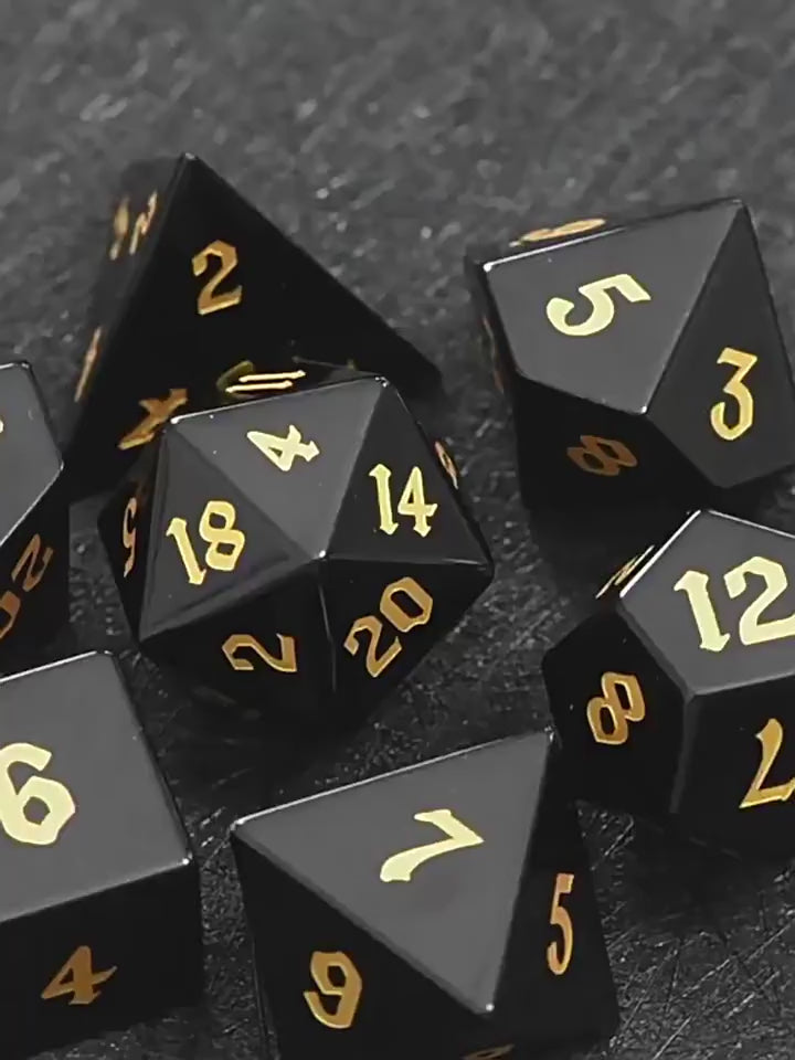 Natural Obsidian Dice Set – Handcrafted Luxury Gemstone RPG Dice for Dungeons & Dragons, Pathfinder & Collectors