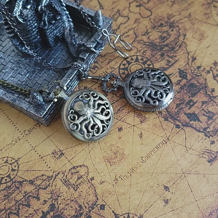 Lord of the Deep Metal Pocket Watch Dice Set – Antique Bronze & Silver Alloy RPG Dice with Vintage Case