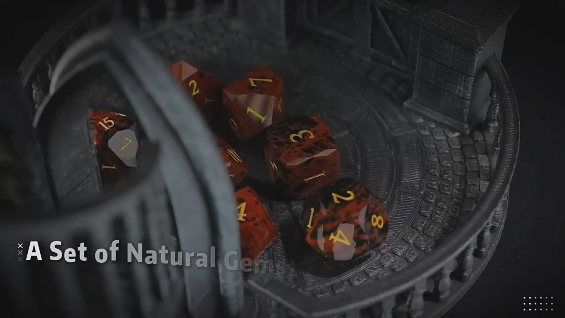 Natural Gold Sunstone Dice Set with Engraved Golden Numbers – Handcrafted Gemstone RPG Dice for DnD, Pathfinder & TTRPGs