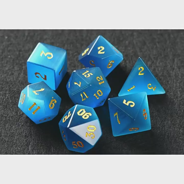 Royal Blue Cat’s Eye Stone Dice Set – Handcrafted Luxury Gemstone RPG Dice for D&D, Pathfinder & Collectors