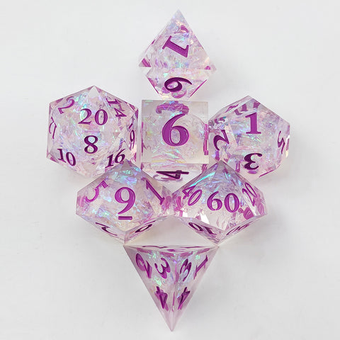Resin Polyhedral Dice Set – Transparent Color Dice in Skull, Foil, Flower, Poker, Dual-Tone & Heart Styles for DND, Pathfinder, Tabletop Games
