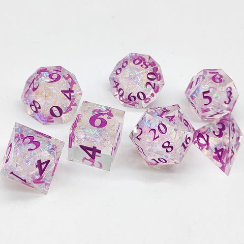 Resin Polyhedral Dice Set – Transparent Color Dice in Skull, Foil, Flower, Poker, Dual-Tone & Heart Styles for DND, Pathfinder, Tabletop Games