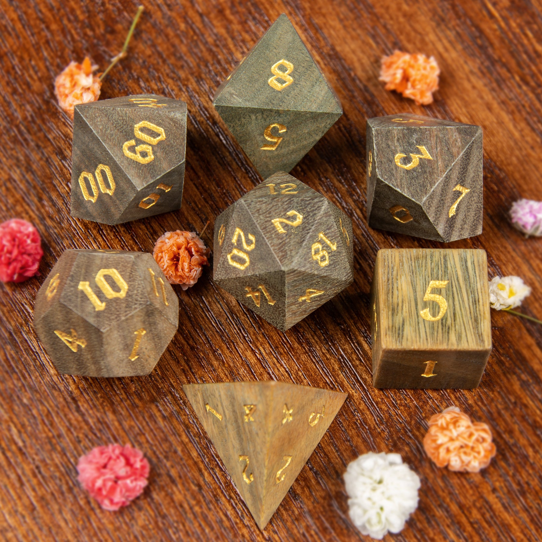 Rosewood Dice Set – Handcrafted Natural Wooden RPG Dice for D&D, Pathfinder & Collectors