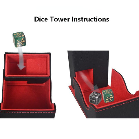 Portable Dice Tower & Storage Box with Velvet & PU Leather – All-in-One Dice Tray, D20 Included, Perfect for DnD, RPGs, and Board Games