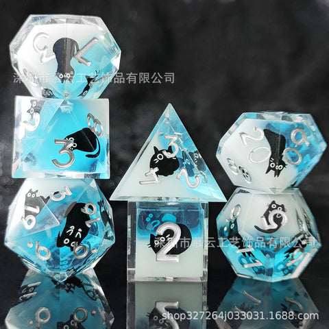 Resin Dice Set with Cat, Butterfly, Volcano, Dragon Egg & Graffiti Designs – Colorful Embedded Dice  Fluorescent Styles for DND & RPG Games