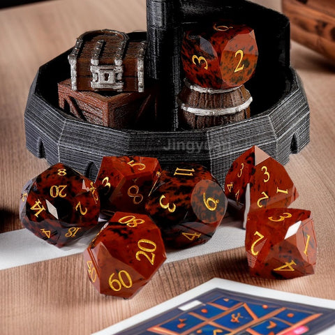 Natural Gold Sunstone Dice Set with Engraved Golden Numbers – Handcrafted Gemstone RPG Dice for DnD, Pathfinder & TTRPGs