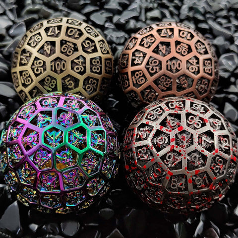 Solid Copper D100 Dice – 100-Sided Metal Dice in Bloodstain, Iridescent, Antique Red Bronze & Antique Green Bronze for DND & RPG Tabletop Games