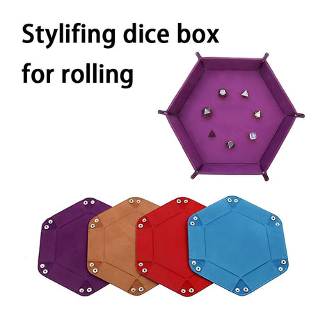 Hexagon PU Leather & Velvet Dice Tray – Elegant Foldable Dice Rolling Tray for Tabletop Games – Protects Dice & Table – Portable and Stylish