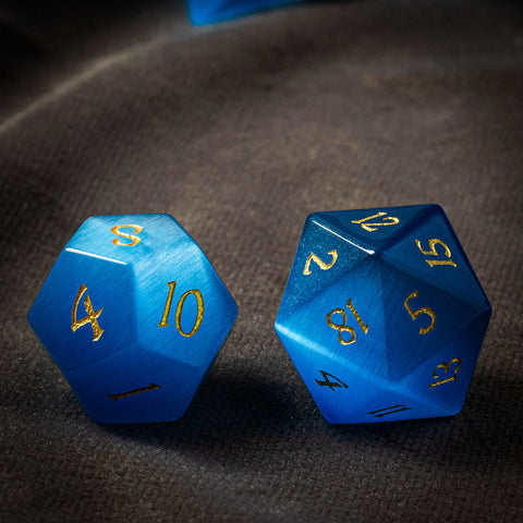 Royal Blue Cat’s Eye Stone Dice Set – Handcrafted Luxury Gemstone RPG Dice for D&D, Pathfinder & Collectors