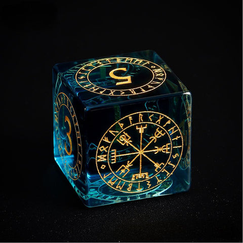 K9 Sapphire Blue Glass Dice Set – Hand-Carved Gold Engraved Crystal RPG Dice for D&D, Pathfinder & More