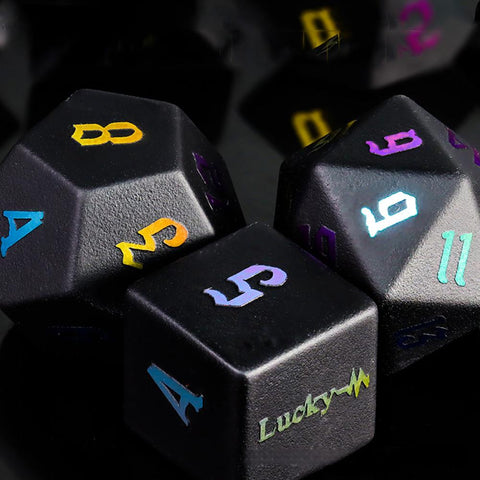 Natural Obsidian Dice Set with Color-Plated Numbers – Luxury Handcrafted RPG Dice for DnD, Pathfinder and TTRPGs