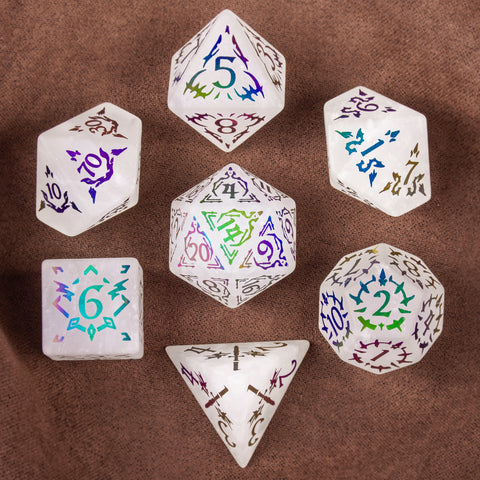 Natural White Crystal Dice Set – Luxury Gemstone Dice for D&D, RPGs & Collectors