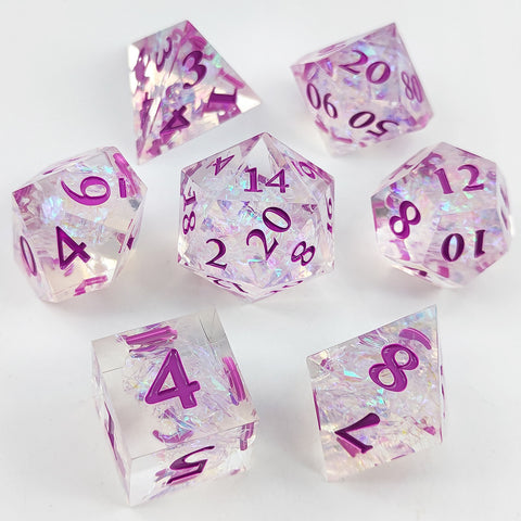 Resin Polyhedral Dice Set – Transparent Color Dice in Skull, Foil, Flower, Poker, Dual-Tone & Heart Styles for DND, Pathfinder, Tabletop Games