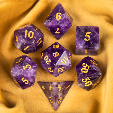 Natural Amethyst Crystal Dice Set – Luxury Gemstone Dice for D&D, RPGs & Collectors