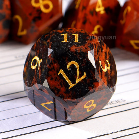 Natural Gold Sunstone Dice Set with Engraved Golden Numbers – Handcrafted Gemstone RPG Dice for DnD, Pathfinder & TTRPGs