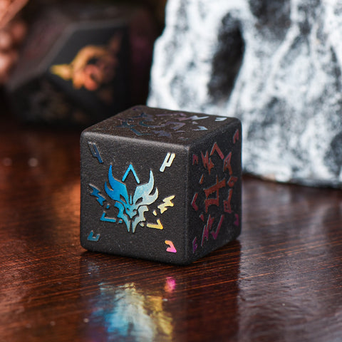 Heart of the Dragon’s Shadow Obsidian Dice Set – Handcrafted Natural Black Gemstone RPG Dice with Iridescent Engravings for D&D, Pathfinder & Collectors
