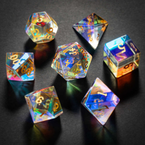 Premium Glass Dice Set – Hand-Polished Engraved Numbers – Perfect for RPG, D&D, Pathfinder