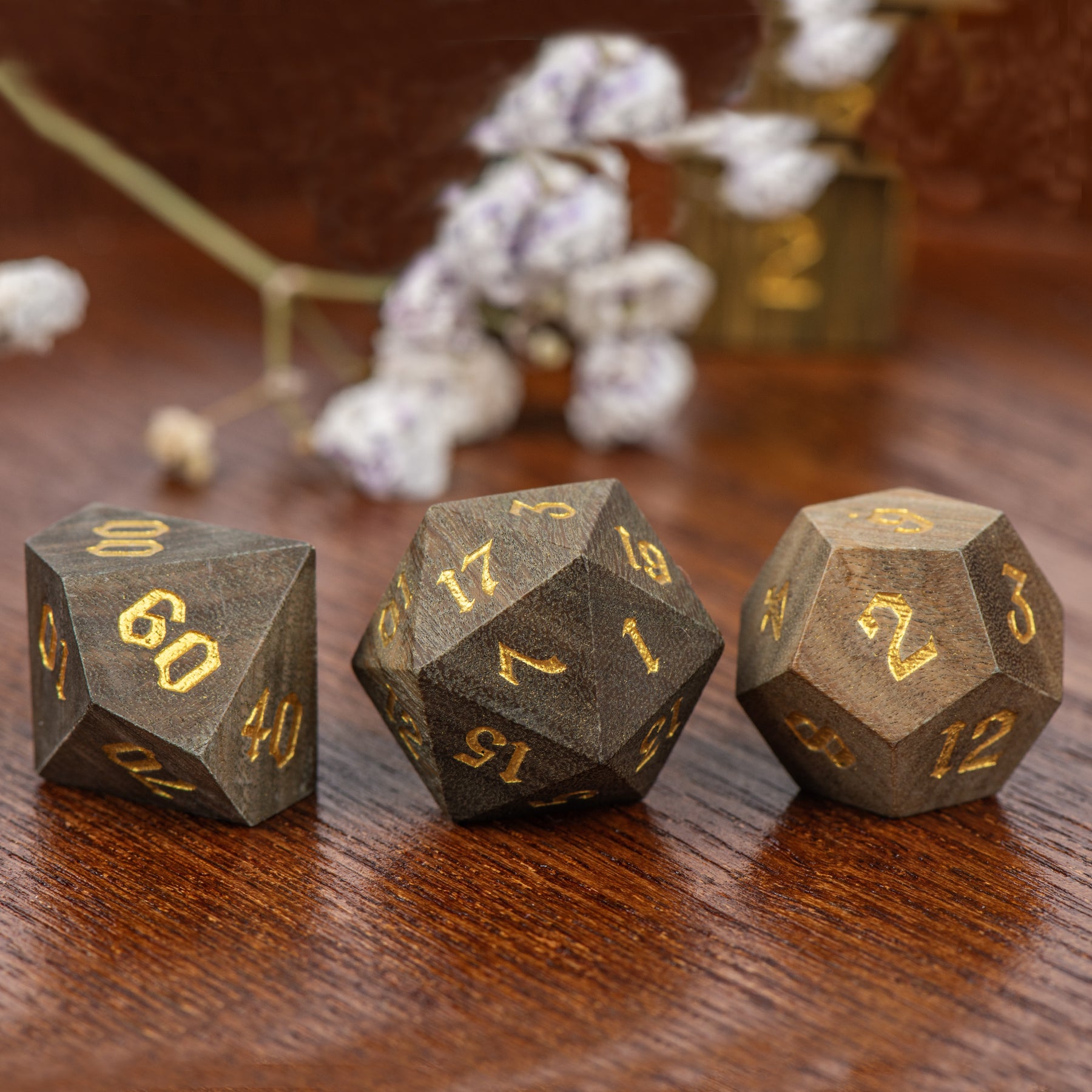 Rosewood Dice Set – Handcrafted Natural Wooden RPG Dice for D&D, Pathfinder & Collectors