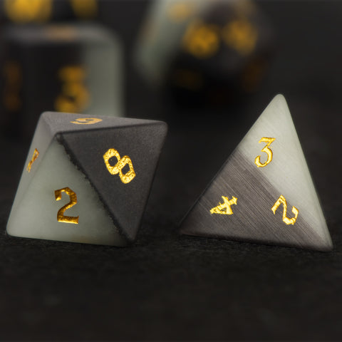 Matte Black Cat’s Eye Stone Dice Set – Handcrafted Luxury Gemstone RPG Dice for D&D, Pathfinder & Collectors