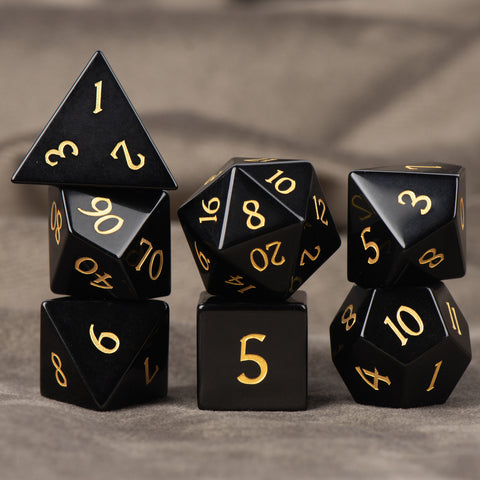 Natural Obsidian Dice Set – Handcrafted Luxury Gemstone RPG Dice for Dungeons & Dragons, Pathfinder & Collectors