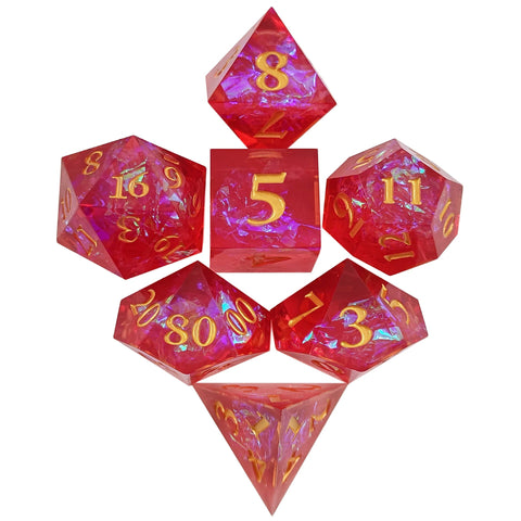 Resin Polyhedral Dice Set – Transparent Color Dice in Skull, Foil, Flower, Poker, Dual-Tone & Heart Styles for DND, Pathfinder, Tabletop Games