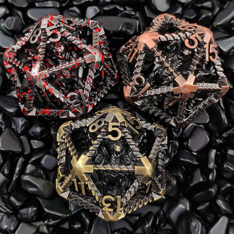 Duskrage Copper Hollow D20 – Bloodstain, Antique Red Copper & Aged Bronze RPG Dice