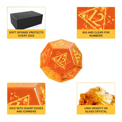 K9 Glass Dice Set – Hand-Carved Clear Crystal RPG Dice for D&D, Pathfinder & More