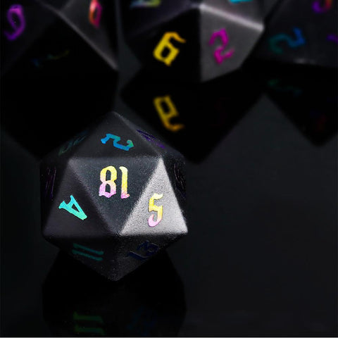 Natural Obsidian Dice Set with Color-Plated Numbers – Luxury Handcrafted RPG Dice for DnD, Pathfinder and TTRPGs