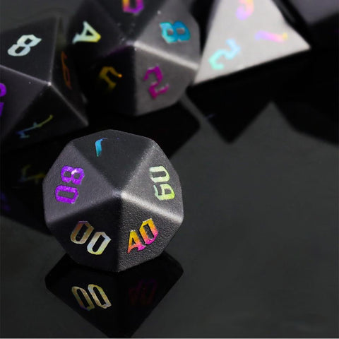 Natural Obsidian Dice Set with Color-Plated Numbers – Luxury Handcrafted RPG Dice for DnD, Pathfinder and TTRPGs