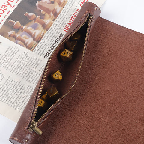 PU Leather Dice Storage Roll Bag – Soft Velvet Lining, Portable Dice Mat for D&D, RPG & Tabletop Games