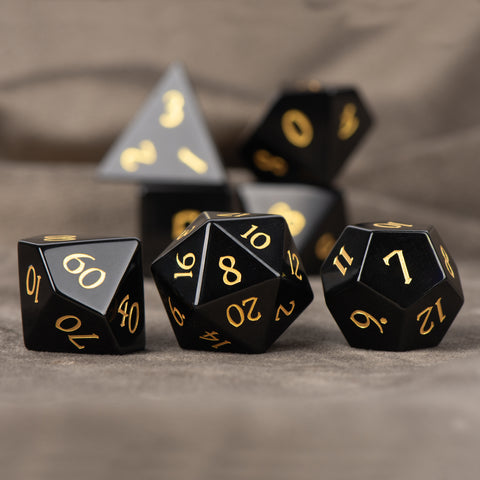 Natural Obsidian Dice Set – Handcrafted Luxury Gemstone RPG Dice for Dungeons & Dragons, Pathfinder & Collectors