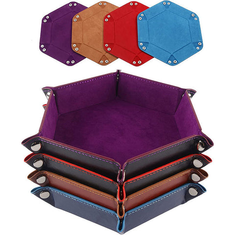 Hexagon PU Leather & Velvet Dice Tray – Elegant Foldable Dice Rolling Tray for Tabletop Games – Protects Dice & Table – Portable and Stylish