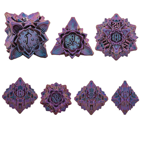 Lotus Blossom Metal Dice Set – Multiple Color Options in Elegant Lotus Design