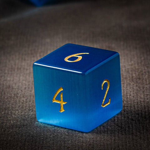 Royal Blue Cat’s Eye Stone Dice Set – Handcrafted Luxury Gemstone RPG Dice for D&D, Pathfinder & Collectors