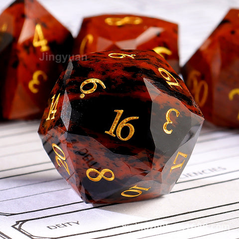 Natural Gold Sunstone Dice Set with Engraved Golden Numbers – Handcrafted Gemstone RPG Dice for DnD, Pathfinder & TTRPGs