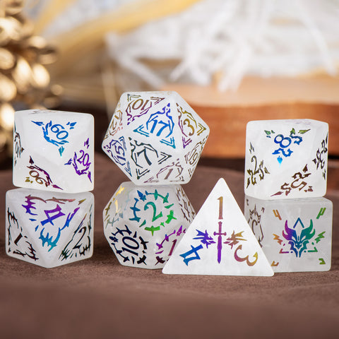 Natural White Crystal Dice Set – Luxury Gemstone Dice for D&D, RPGs & Collectors