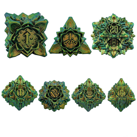 Lotus Blossom Metal Dice Set – Multiple Color Options in Elegant Lotus Design
