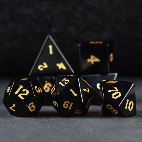 Natural Obsidian Dice Set – Handcrafted Luxury Gemstone RPG Dice for Dungeons & Dragons, Pathfinder & Collectors