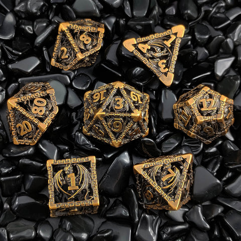 Ravethorn Copper Hollow Dice Set – Antique Gold & Aged Red Copper RPG Dice