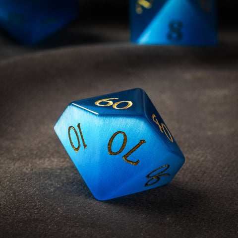 Royal Blue Cat’s Eye Stone Dice Set – Handcrafted Luxury Gemstone RPG Dice for D&D, Pathfinder & Collectors