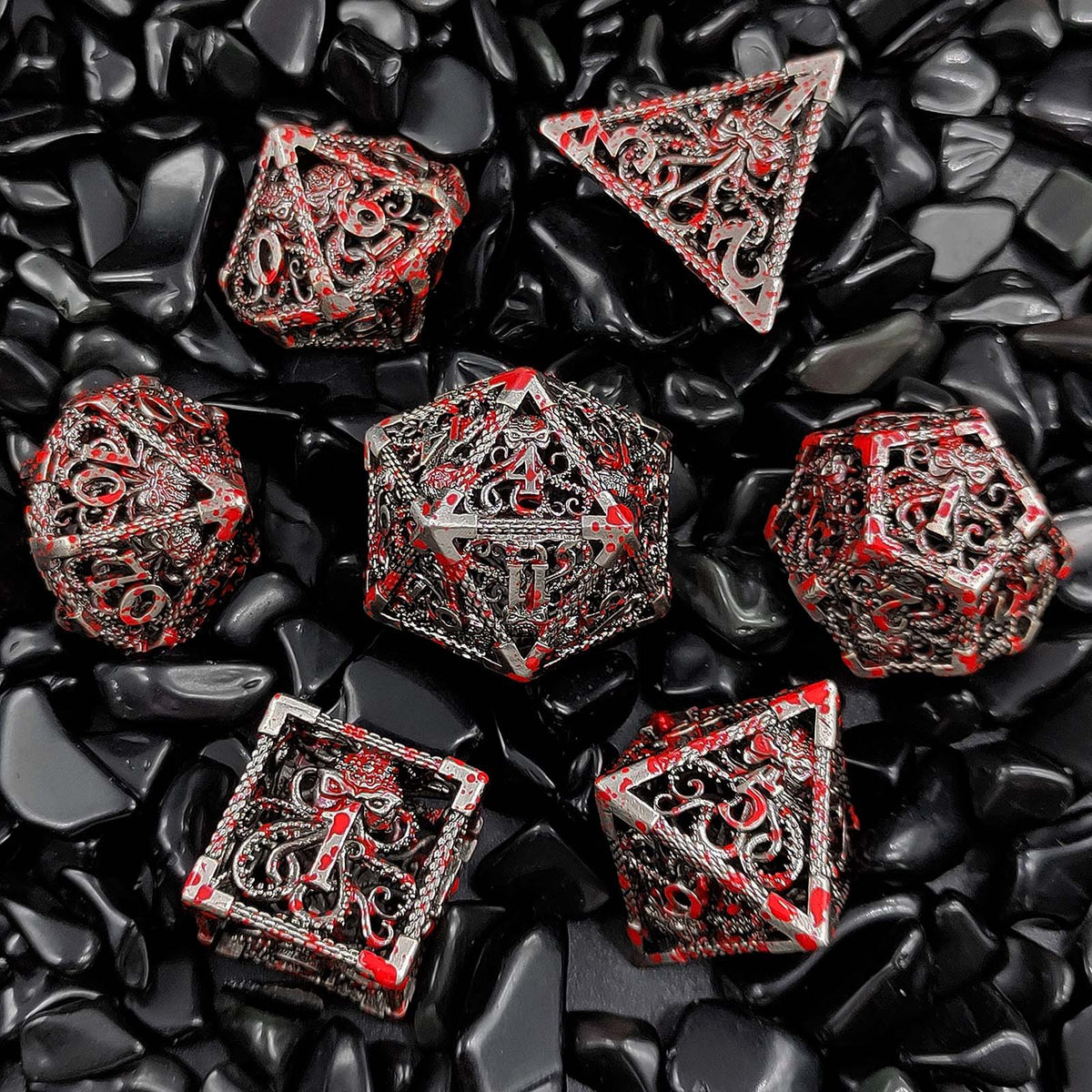 Cthulhu’s Gaze Copper Hollow Dice Set – Bloodstain, Antique Gold & Aged Red Copper