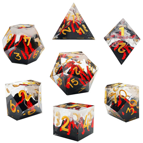 Resin Dice Set with Cat, Butterfly, Volcano, Dragon Egg & Graffiti Designs – Colorful Embedded Dice  Fluorescent Styles for DND & RPG Games