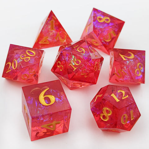 Resin Polyhedral Dice Set – Transparent Color Dice in Skull, Foil, Flower, Poker, Dual-Tone & Heart Styles for DND, Pathfinder, Tabletop Games